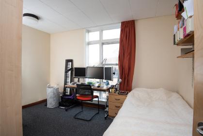 A band 2 shared bathroom bedroom in Derwent College. Example room layout. Actual layout and furnishings may vary. 